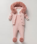 Blush Fur Hood Knit Baby Set | 3 Pieces