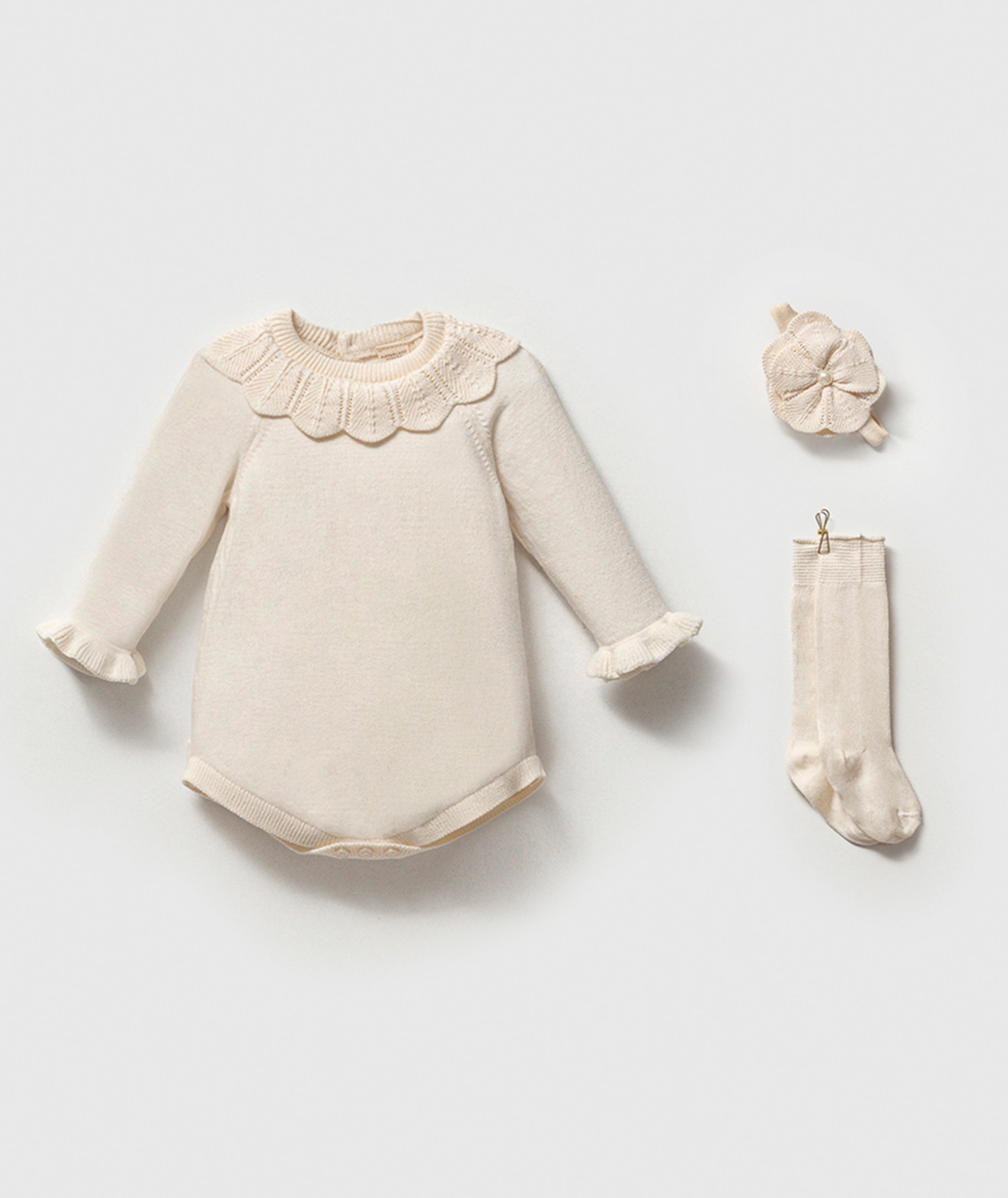Ivory Petal Collar Baby Set | 3 Pieces