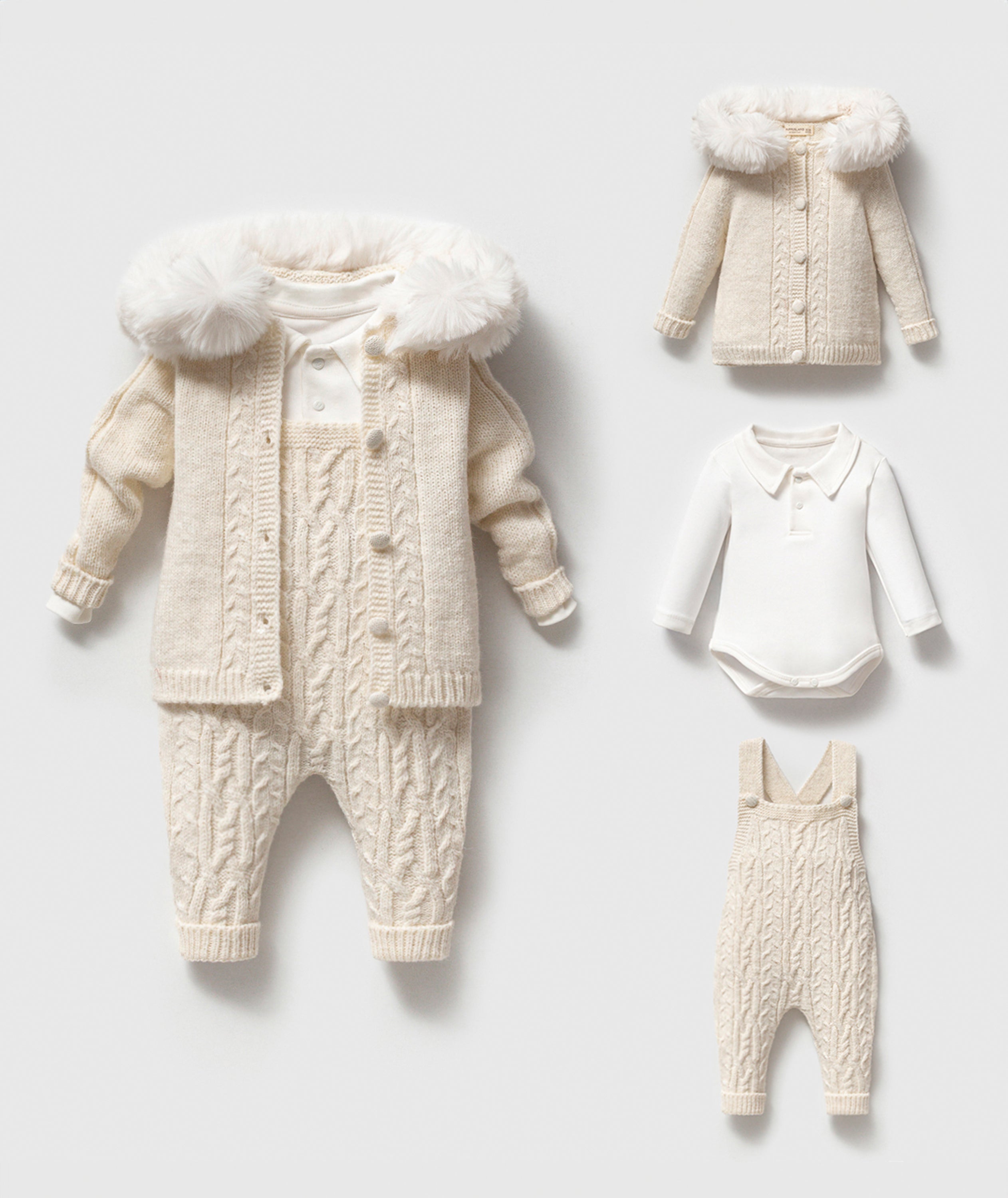 Ivory Luxe Fur Hood Knit Set | 3 Pieces