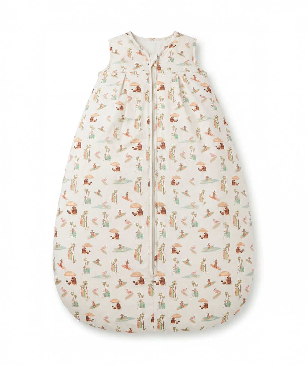 Baby sleeping bag with animal pattern on a white background