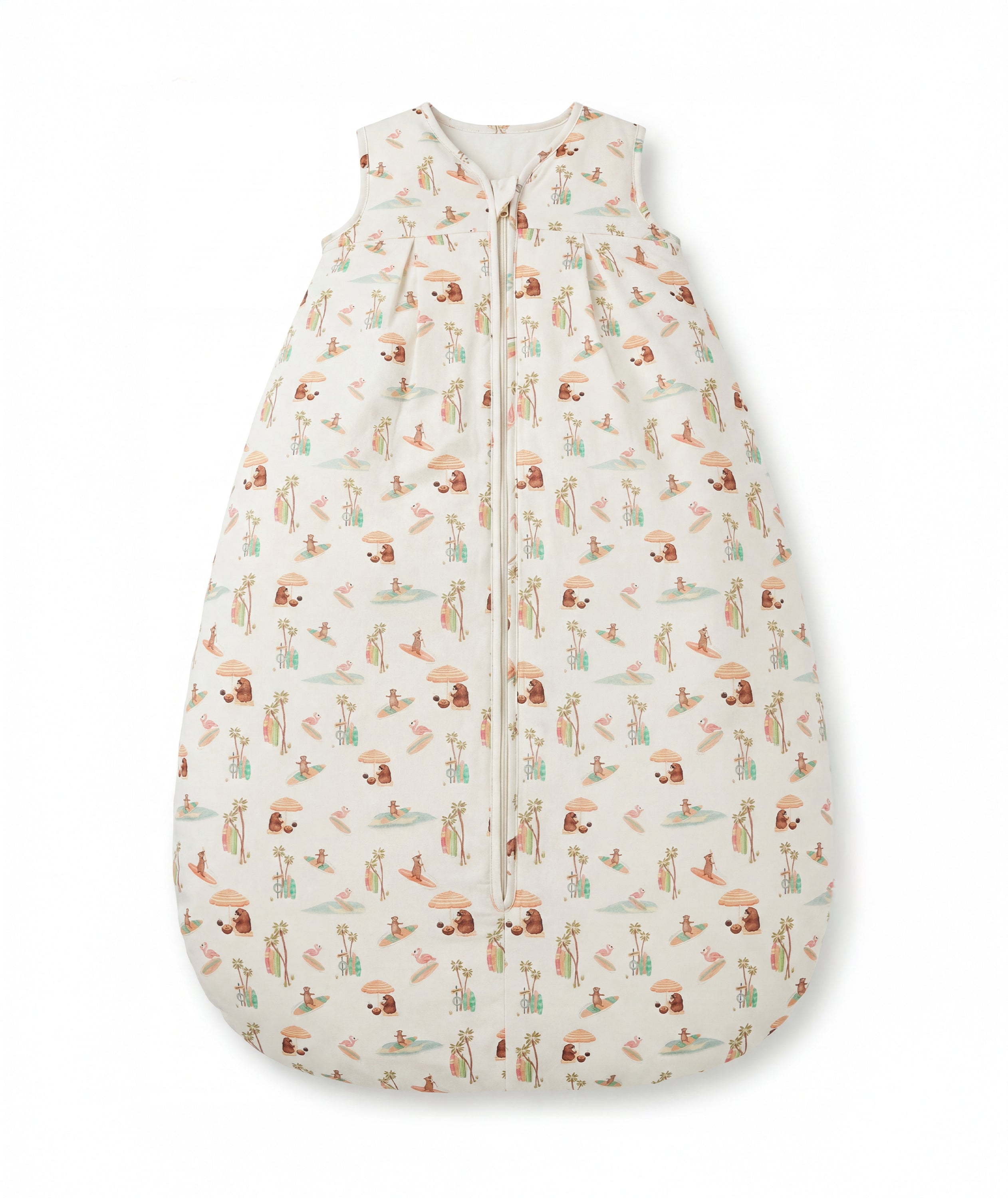 Baby sleeping bag with animal pattern on a white background