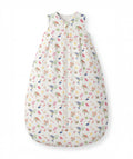 Children's sleeping bag with colorful animal pattern on a white background