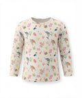 Children's long-sleeve shirt with colorful sea-themed pattern on a white background