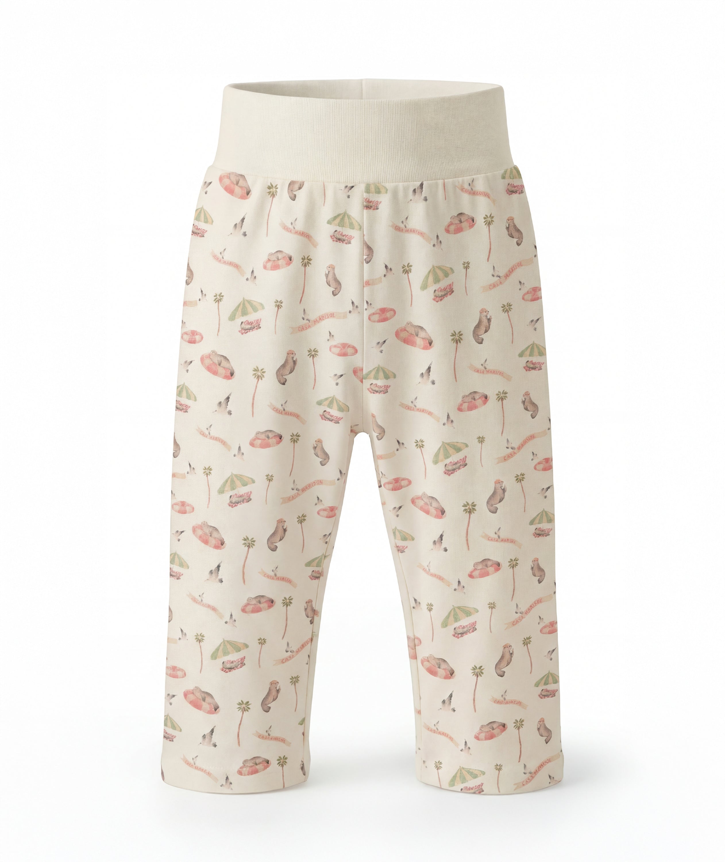 Floral-patterned pants on a white background