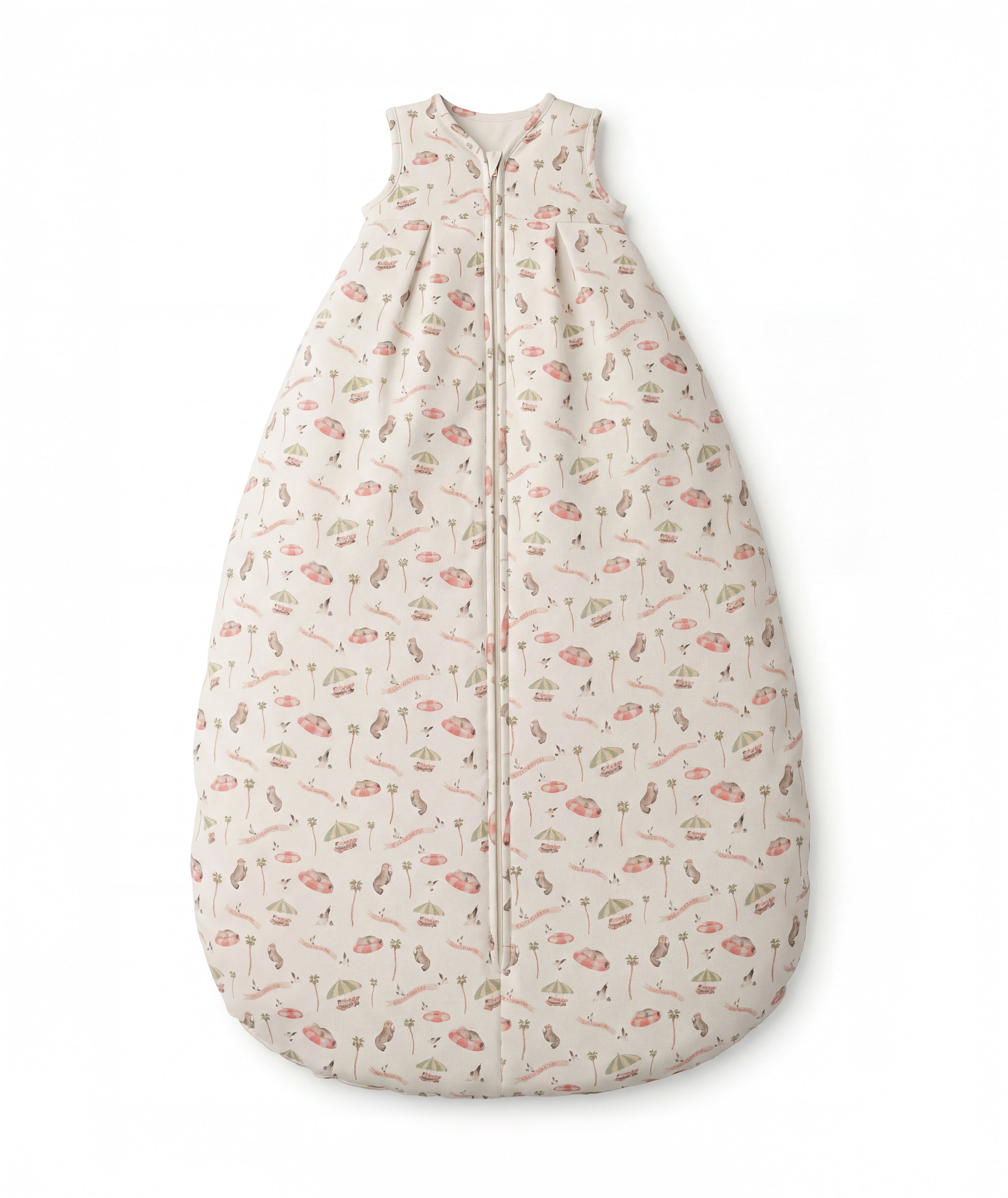 Floral patterned baby sleeping bag on a white background