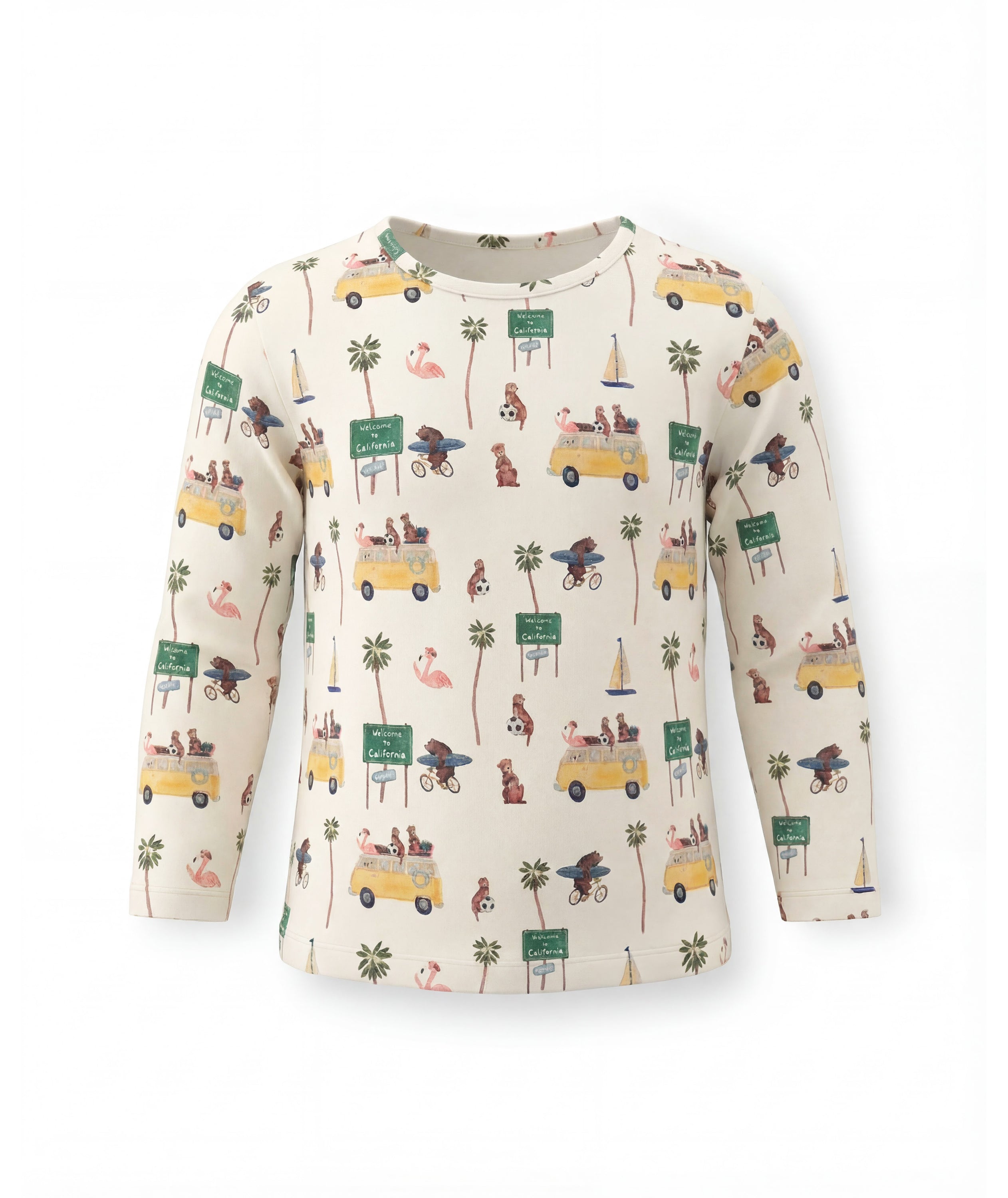 Long-sleeve shirt with a colorful pattern on a white background
